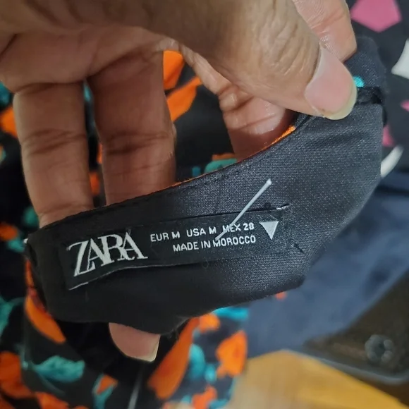 Zara Open Back Long Sleeve Ruched Mini Dress Black Orange Floral Print Size Med - Picture 10 of 15